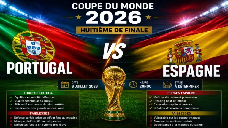 Portugal – Espagne : un sommet ibérique en huitième de finale du Mondial 2026