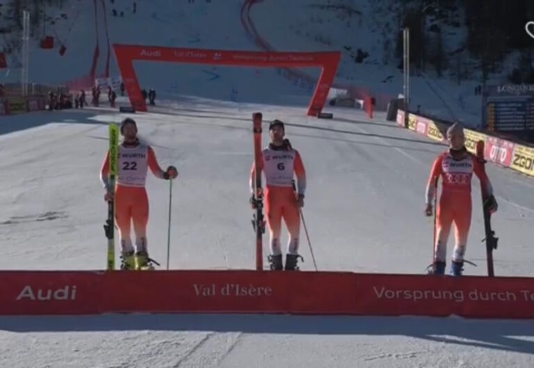Triplé historique suisse à Val d’Isère : Meillard triomphe devant Aerni et Odermatt