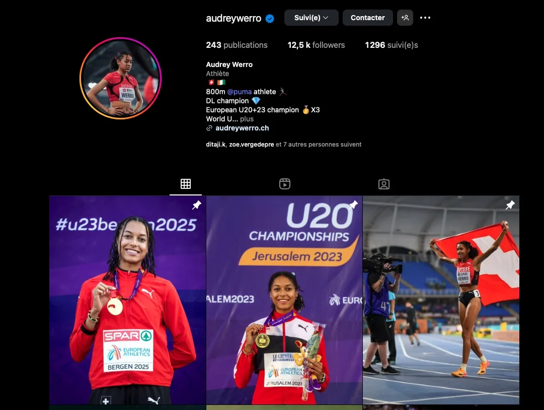 Compte instagram d'Audrey Werro avant la course du 800m Tokyo 2025