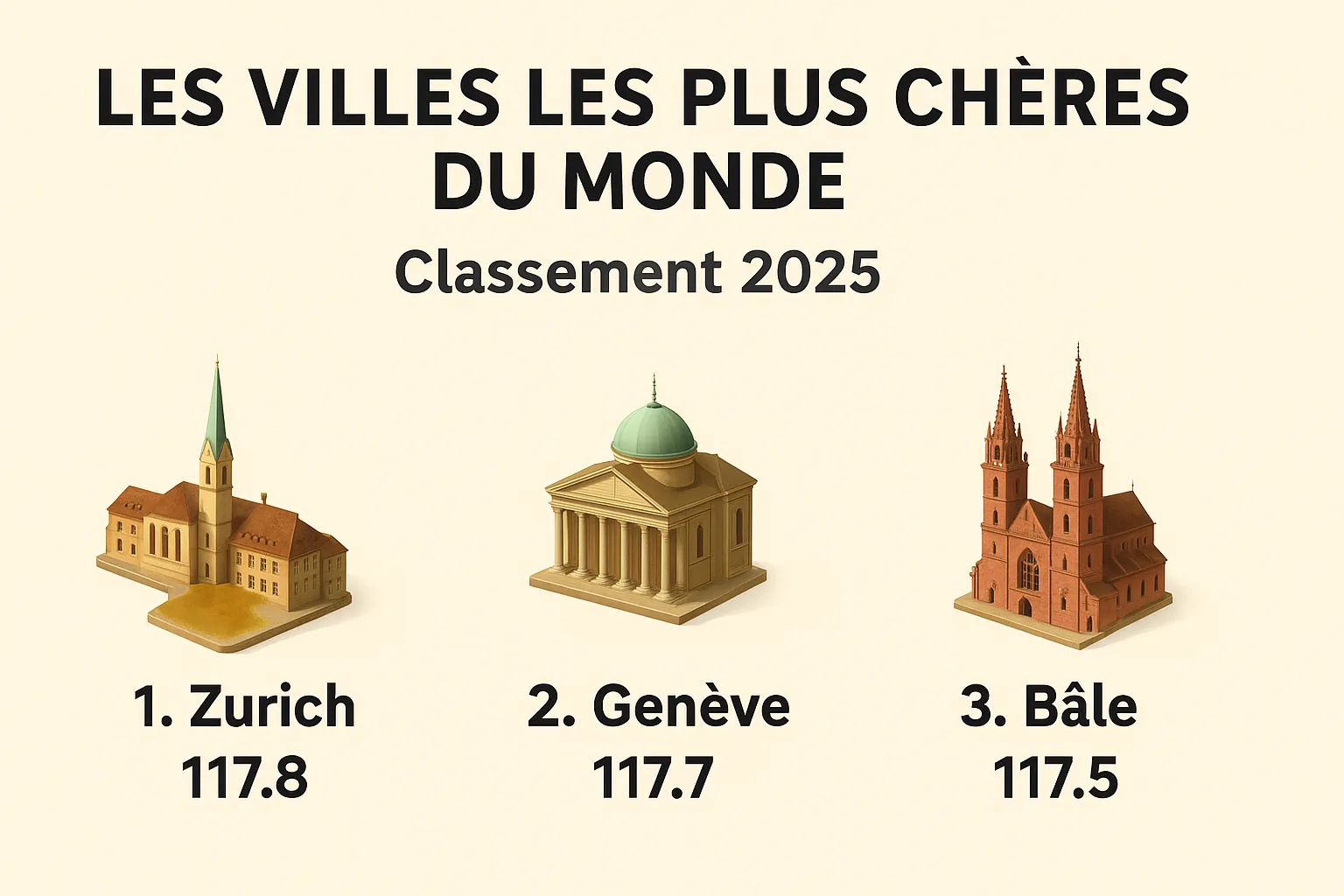 🇨🇭 Les villes les plus chères du monde : Zurich, Genève et Bâle dominent le classement