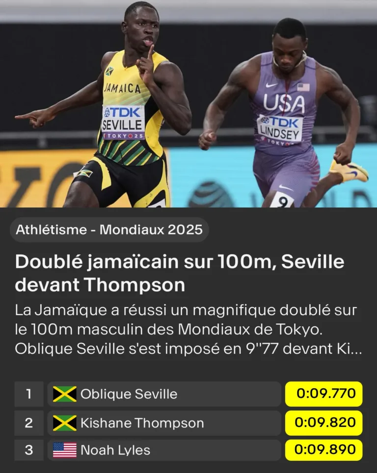 Mondiaux Tokyo 2025: résultats des 100m
