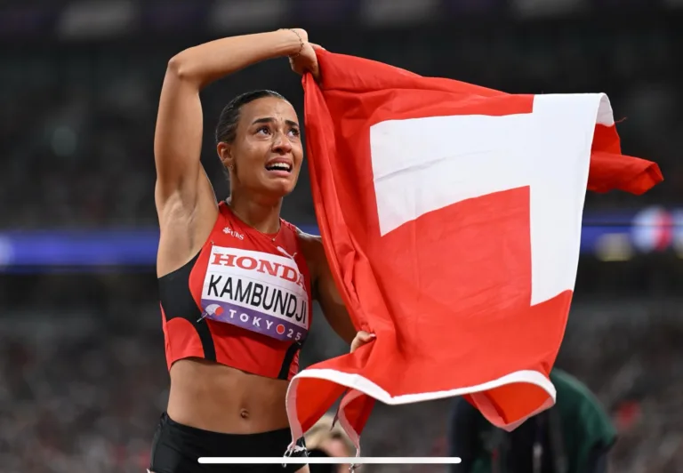 Ditaji Kambundji à l’interview au téléjournal RTS après son titre mondial