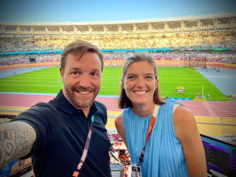 John Nicolet Léa Sprunger commentateurs RTS Athlétisme