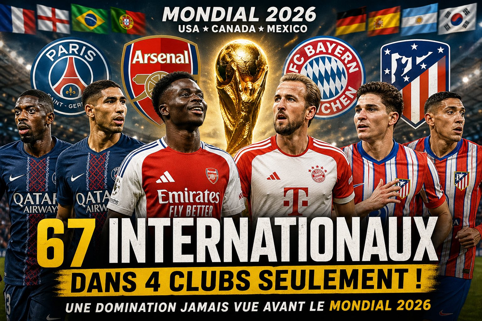liste des 67 internationaux engagé lors de demi-finale de la Ligue des Champions et aussi pour le Mondial 2026