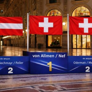 podium JO 2026 ski alpin combiné par équipe homme