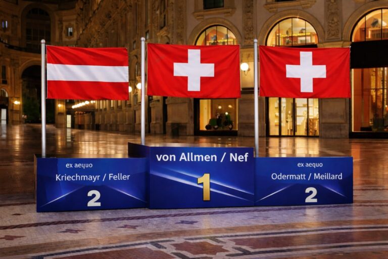podium JO 2026 ski alpin combiné par équipe homme