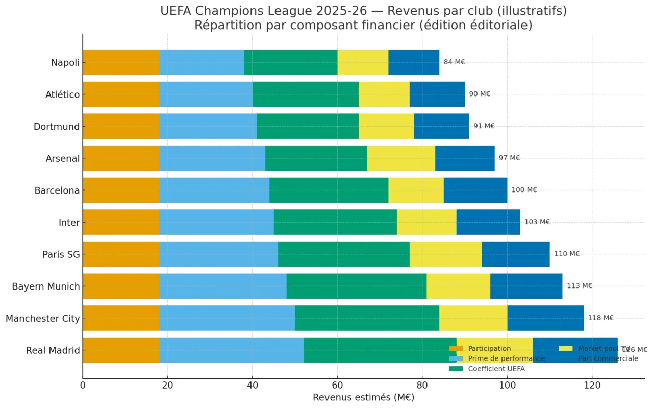 revenus par club pour la participation à la ligue de Champions UEFA