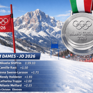 médaille d'argent slalom JO 2026 pour CAmille Rast derrière Shiffrin