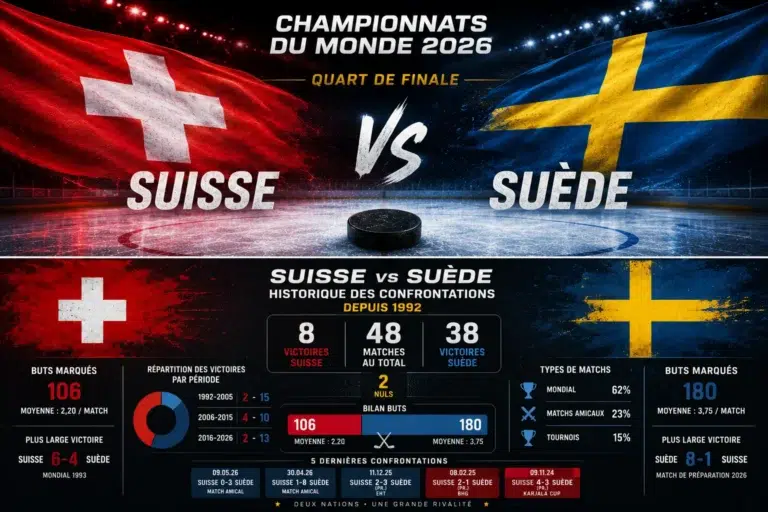 statistiques des confrontations Suisse Suède hockey sur glace avant match mondial 2026