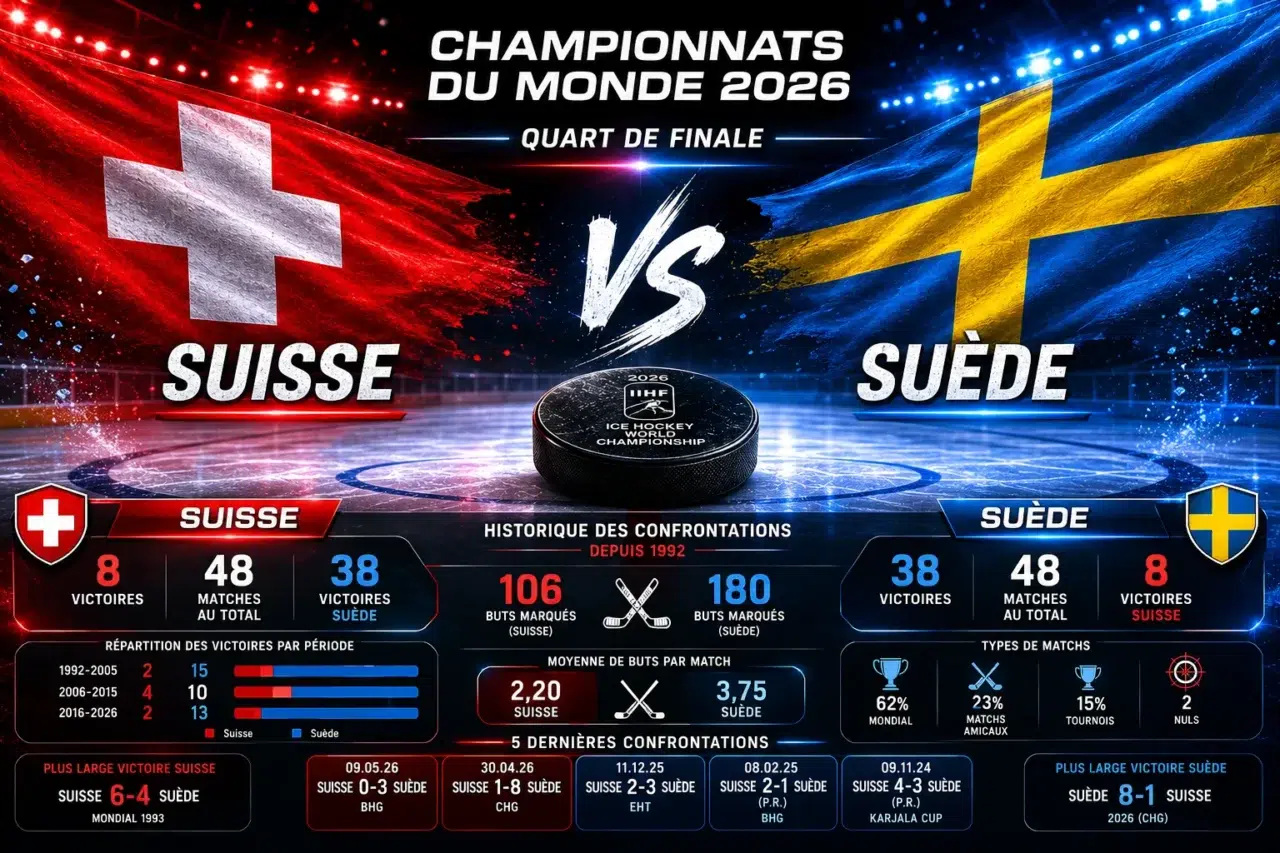 stats des confrontations suisse Suède en hockey sur glace depuis 1992